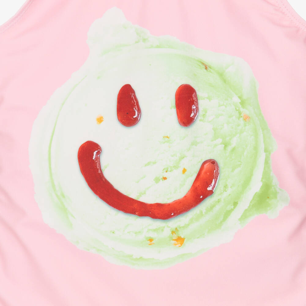 Molo-Girls Pale Pink Smiling Ice Cream Scoop Swimsuit (UPF50+) | Childrensalon
