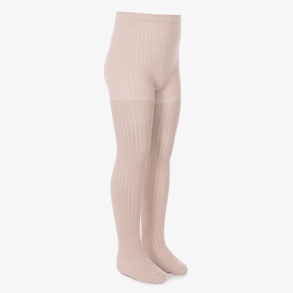 Molo-Girls Pale Pink Sparkly Ribbed Tights | Childrensalon