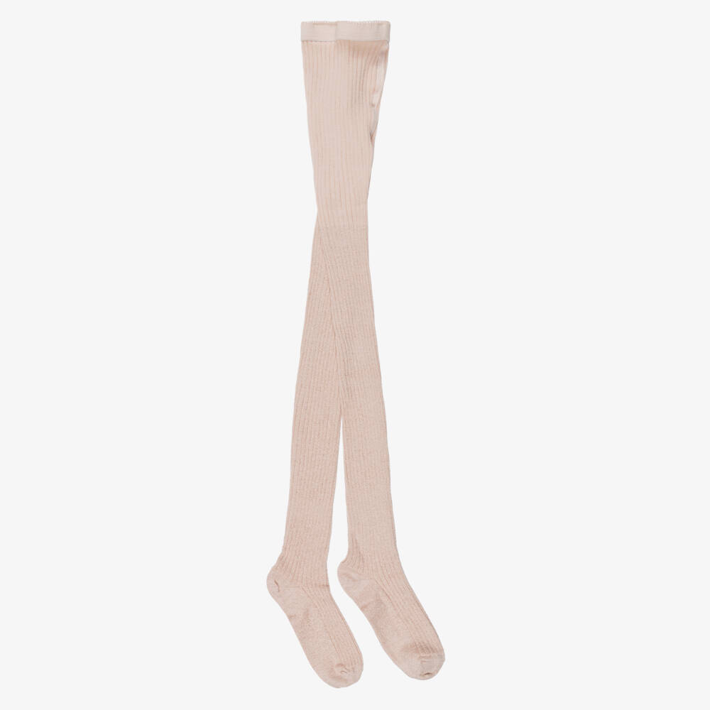 Molo-Girls Pale Pink Sparkly Ribbed Tights | Childrensalon