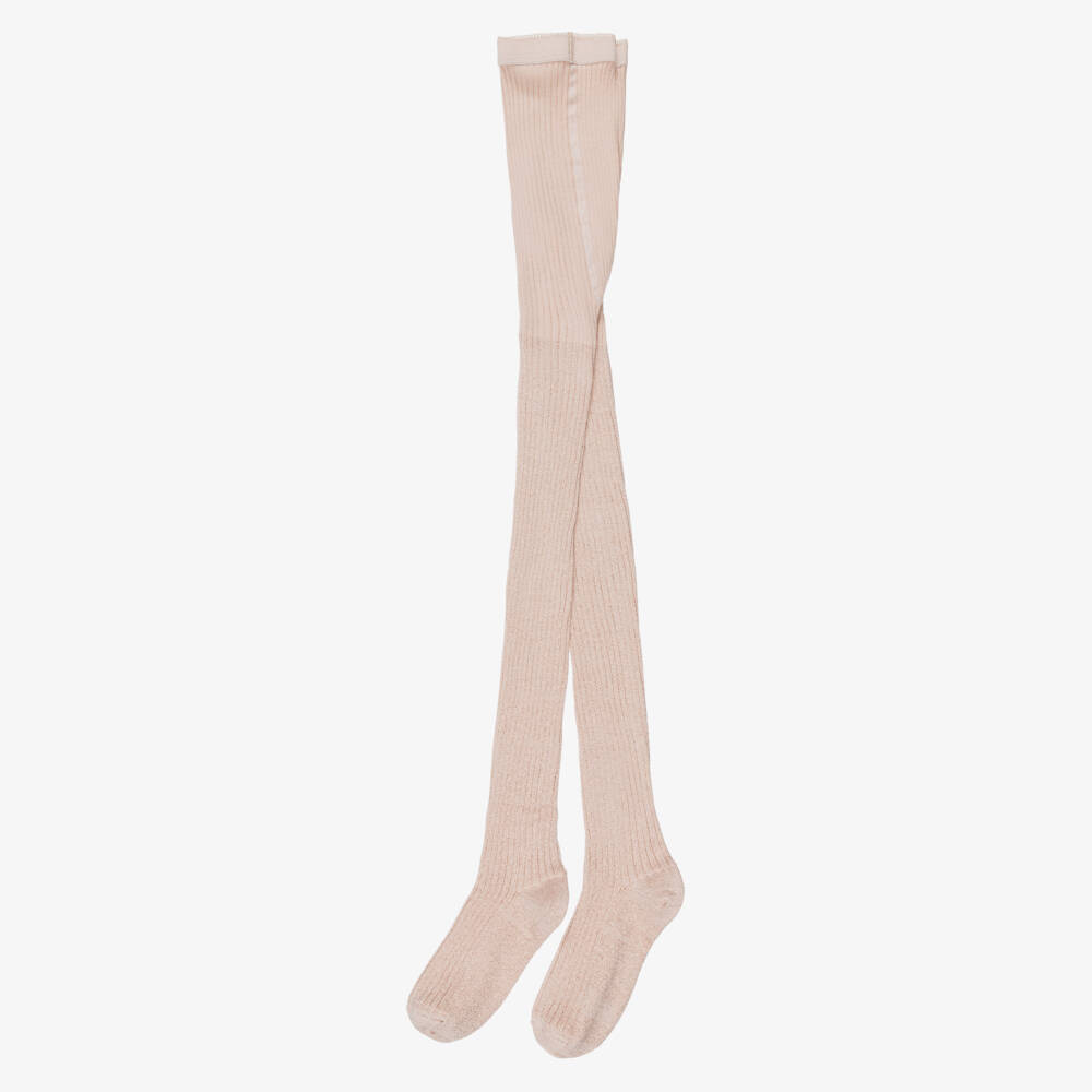 Molo-Girls Pale Pink Sparkly Ribbed Tights | Childrensalon