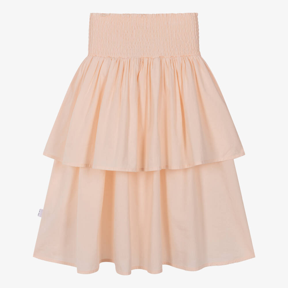 Molo-Girls Pale Pink Tiered Cotton Skirt | Childrensalon