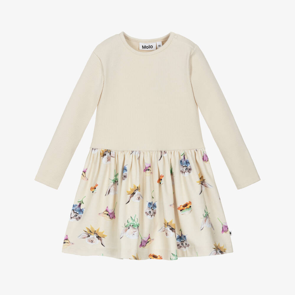 Molo-Girls Pale Yellow Organic Cotton Jersey Dress | Childrensalon