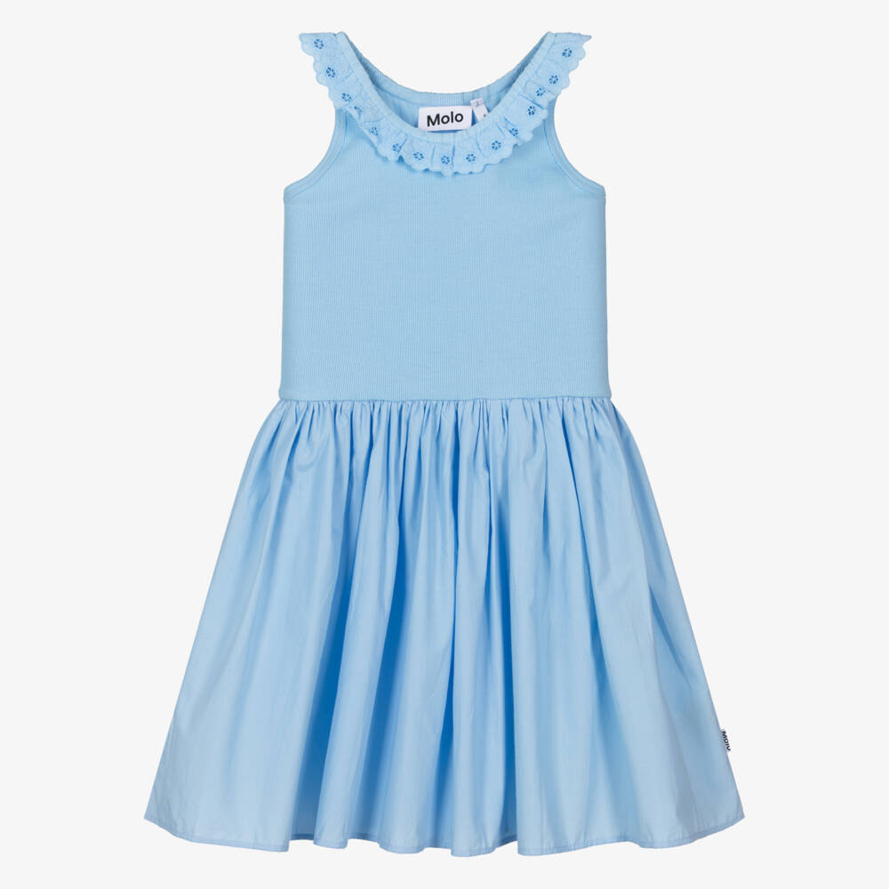 Molo-Girls Pastel Blue Organic Cotton Dress | Childrensalon