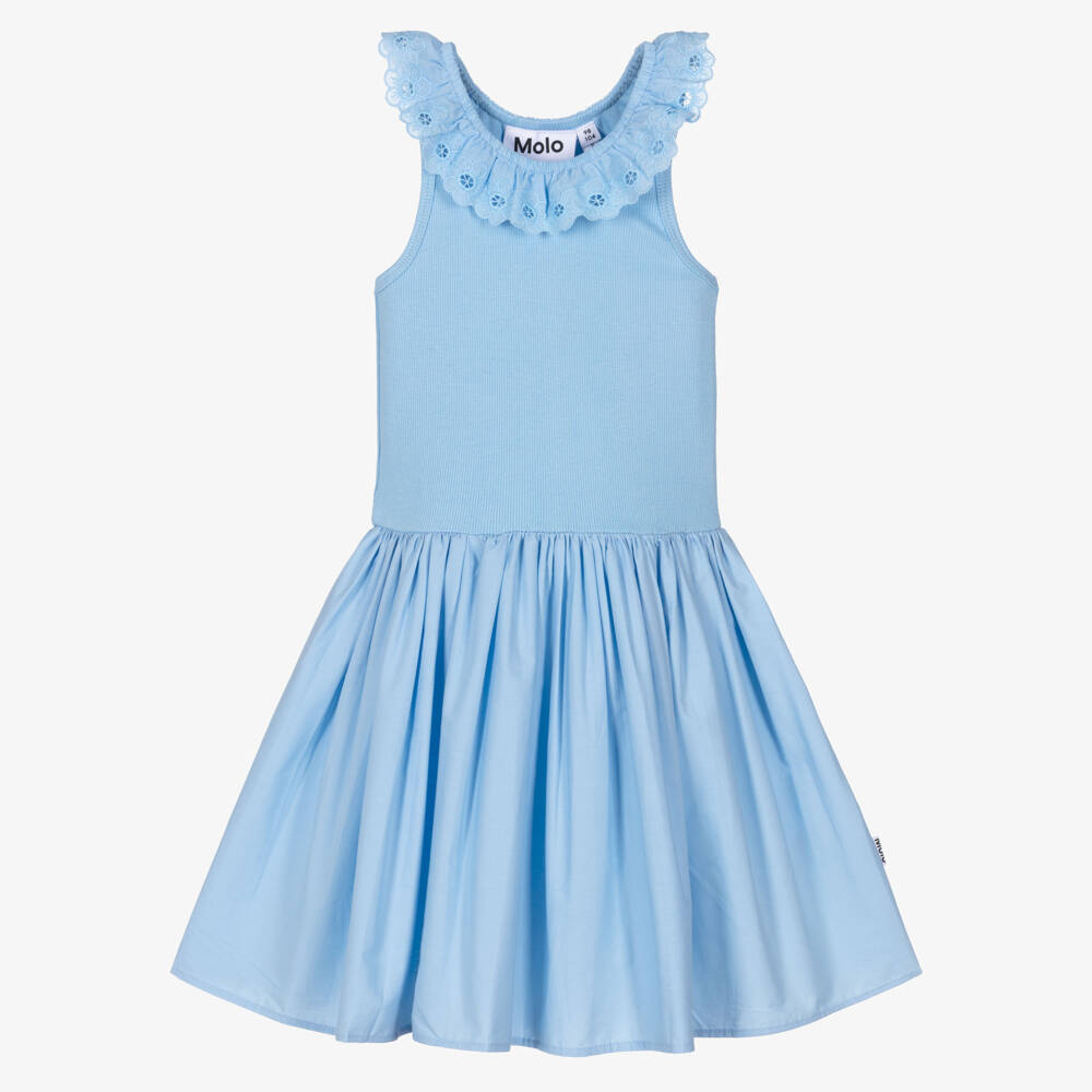 Molo-Girls Pastel Blue Organic Cotton Dress | Childrensalon