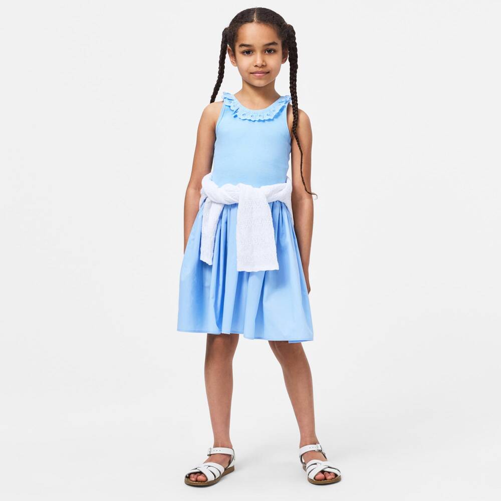 Molo-Girls Pastel Blue Organic Cotton Dress | Childrensalon