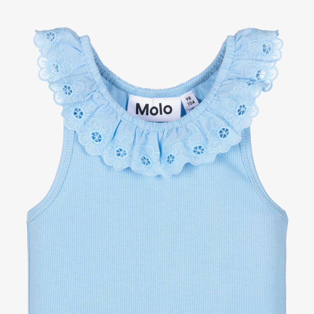 Molo-Girls Pastel Blue Organic Cotton Dress | Childrensalon