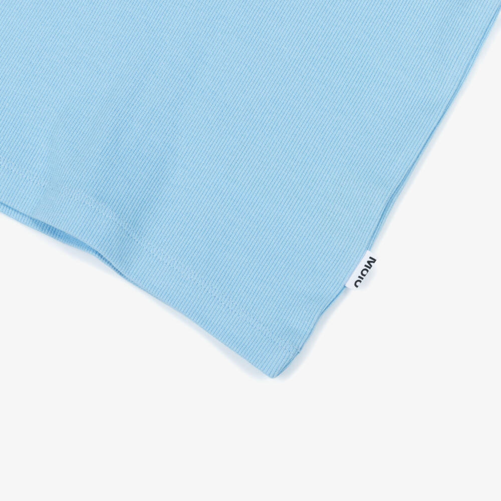 Molo-Girls Pastel Blue Organic Cotton Top with Floral Lace Trim | Childrensalon