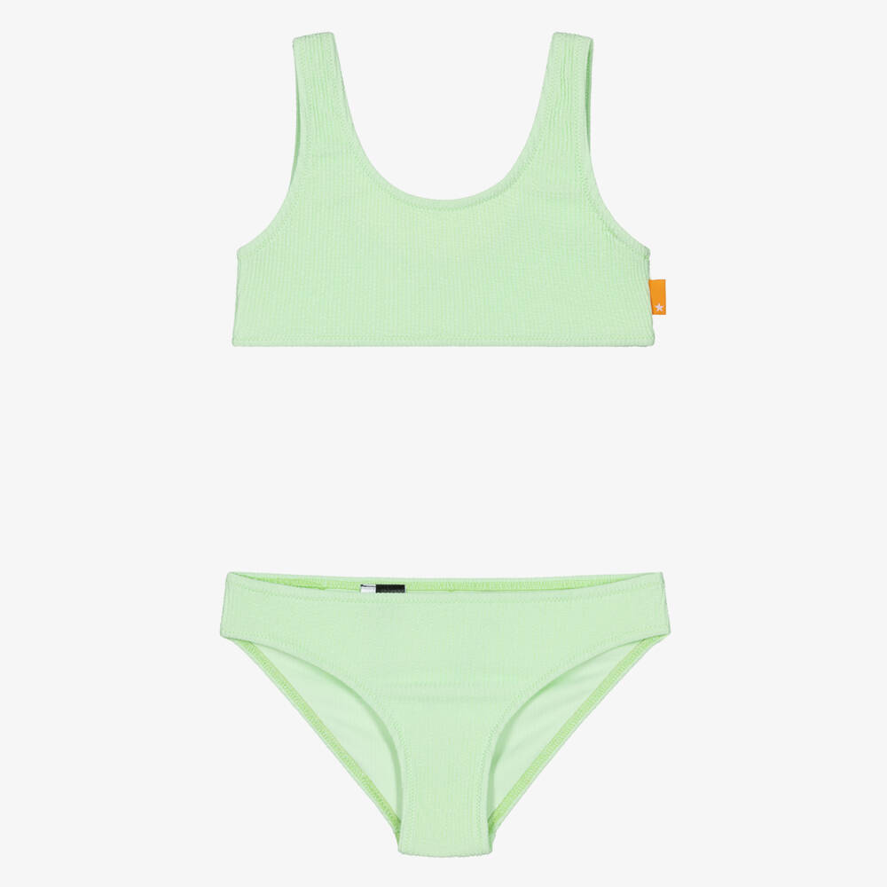 Molo-Girls Pastel Green Crinkle Bikini (UPF50+) | Childrensalon