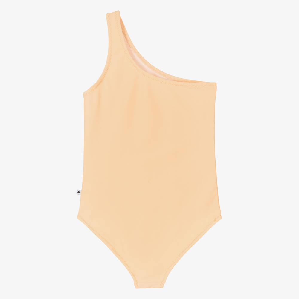 Molo-Girls Pastel Orange Asymmetric Ice Cream Swimsuit (UPF50+) | Childrensalon