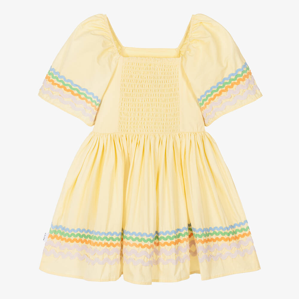 Molo-Girls Pastel Yellow Dress with Ric Rac Trims | Childrensalon