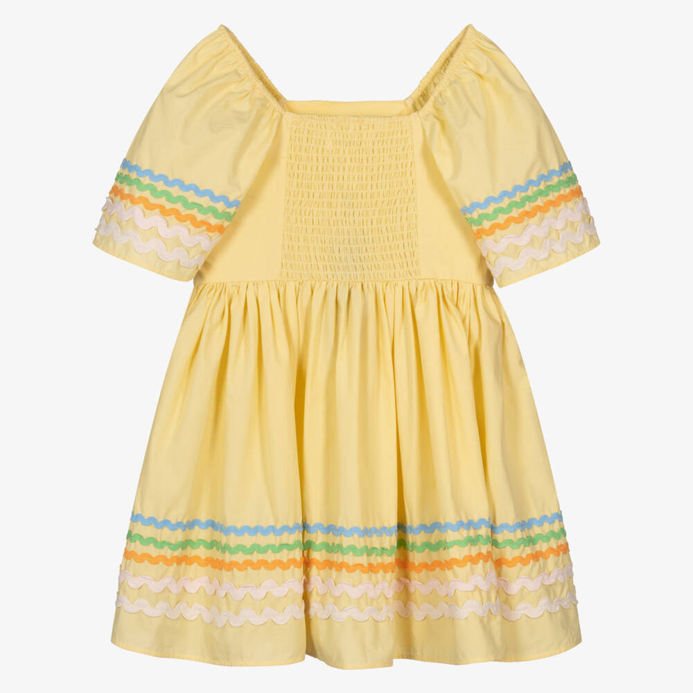 Molo-Girls Pastel Yellow Dress with Ric Rac Trims | Childrensalon