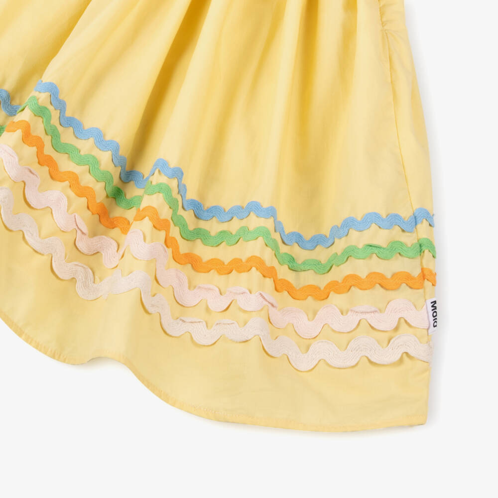Molo-Girls Pastel Yellow Dress with Ric Rac Trims | Childrensalon