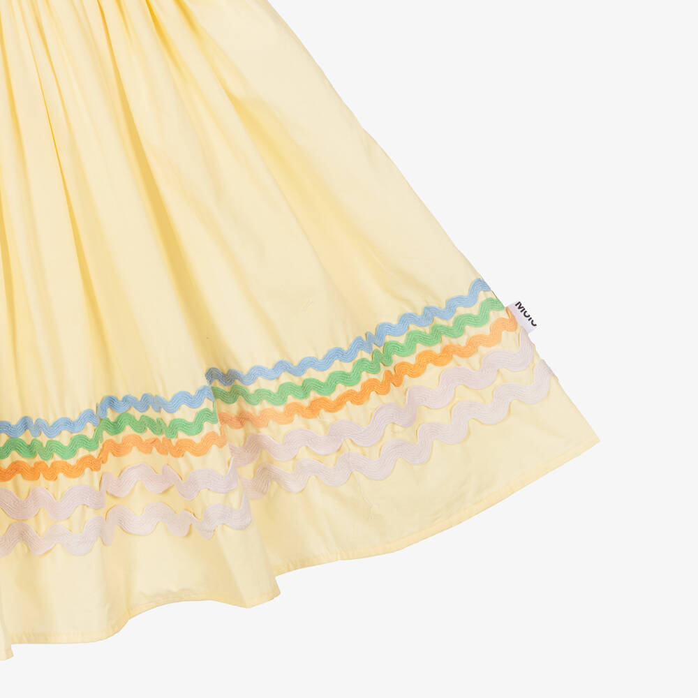 Molo-Girls Pastel Yellow Dress with Ric Rac Trims | Childrensalon