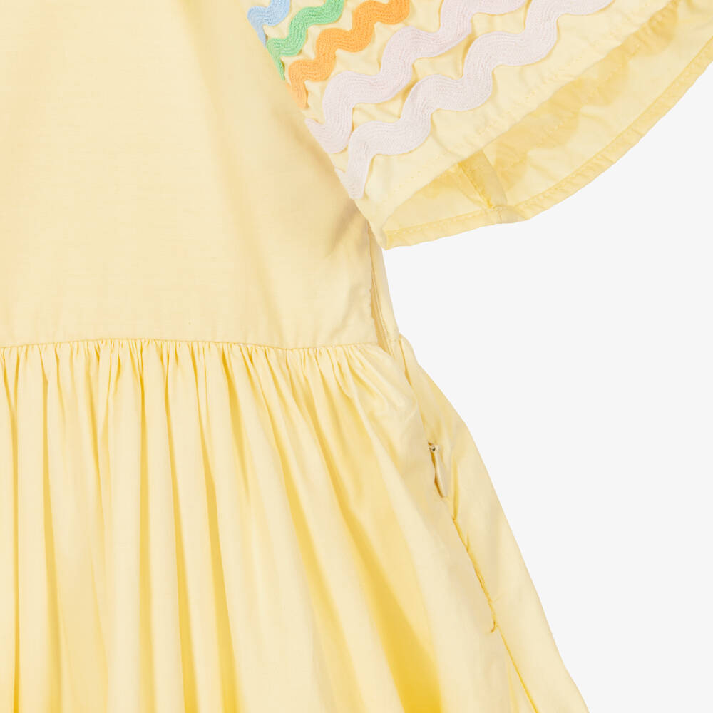 Molo-Girls Pastel Yellow Dress with Ric Rac Trims | Childrensalon