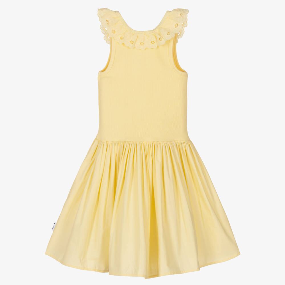 Molo-Girls Pastel Yellow Organic Cotton Dress | Childrensalon