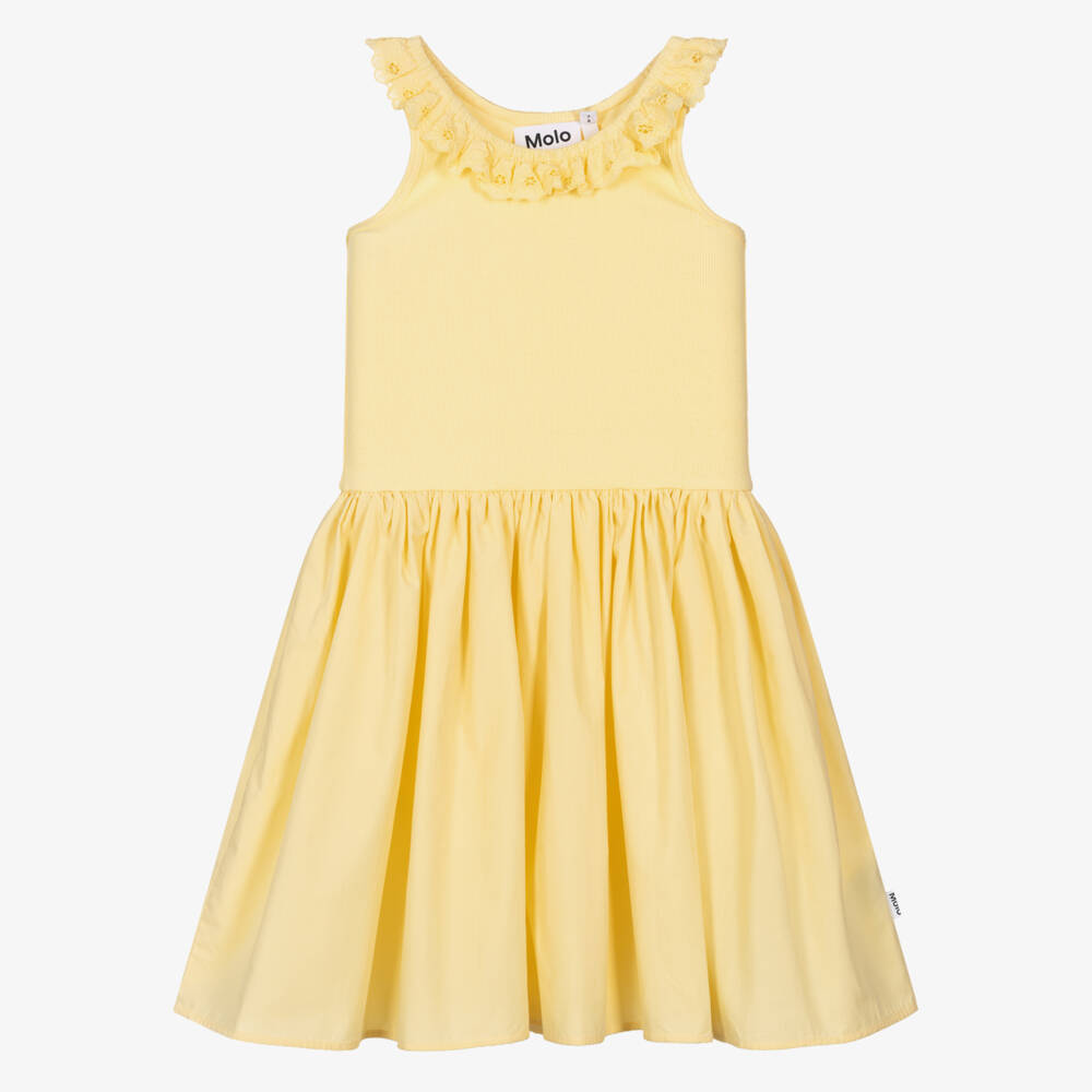 Molo-Girls Pastel Yellow Organic Cotton Dress | Childrensalon