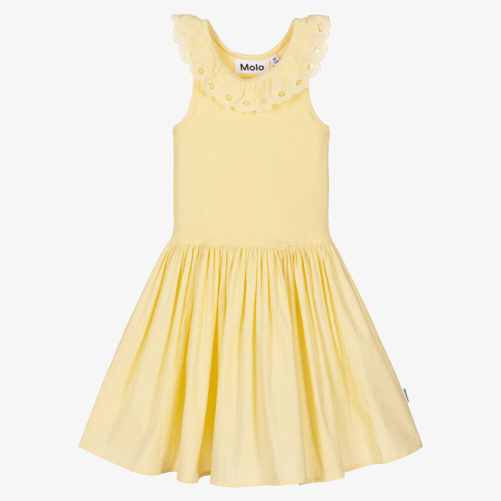 Molo-Girls Pastel Yellow Organic Cotton Dress | Childrensalon