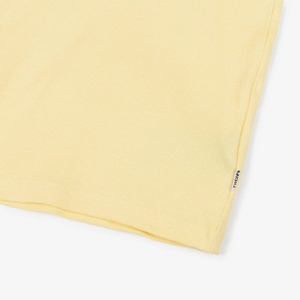 Molo-Girls Pastel Yellow Organic Cotton Top with Floral Lace Trim | Childrensalon