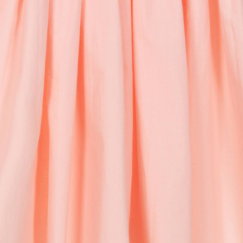 Molo-Girls Peach Pink Organic Cotton Ruffle Shoulder Dress | Childrensalon