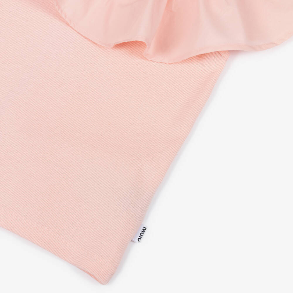 Molo-Girls Peach Pink Organic Cotton Ruffle Shoulder Top | Childrensalon