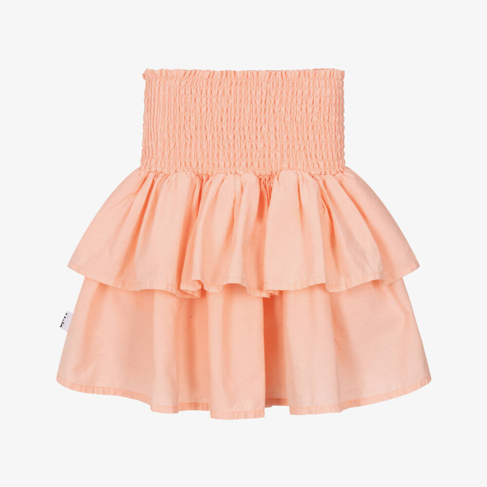 Molo-Girls Peach Pink Tiered Cotton Skirt | Childrensalon