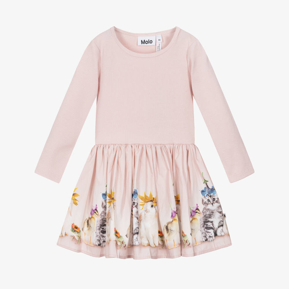 Molo-Girls Pink Baby Animal Print Organic Cotton Dress | Childrensalon
