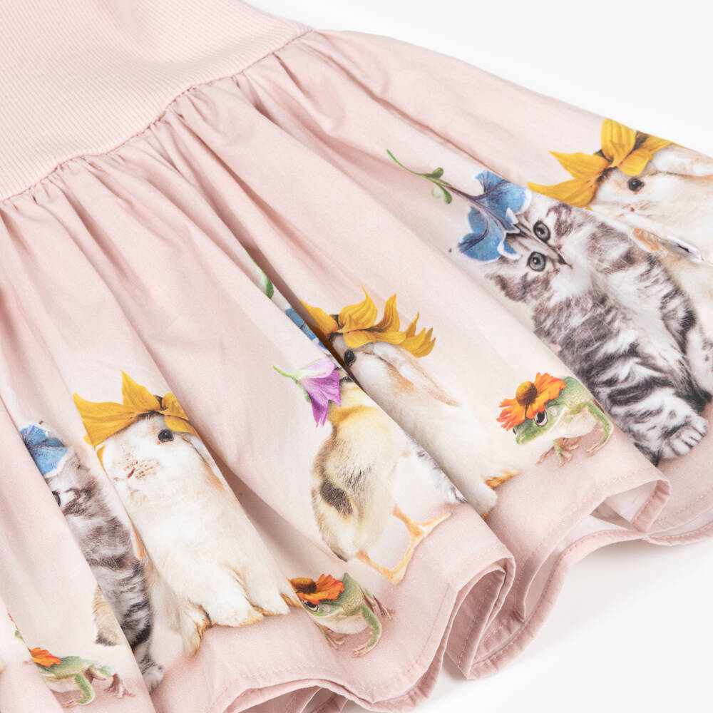 Molo-Girls Pink Baby Animal Print Organic Cotton Dress | Childrensalon