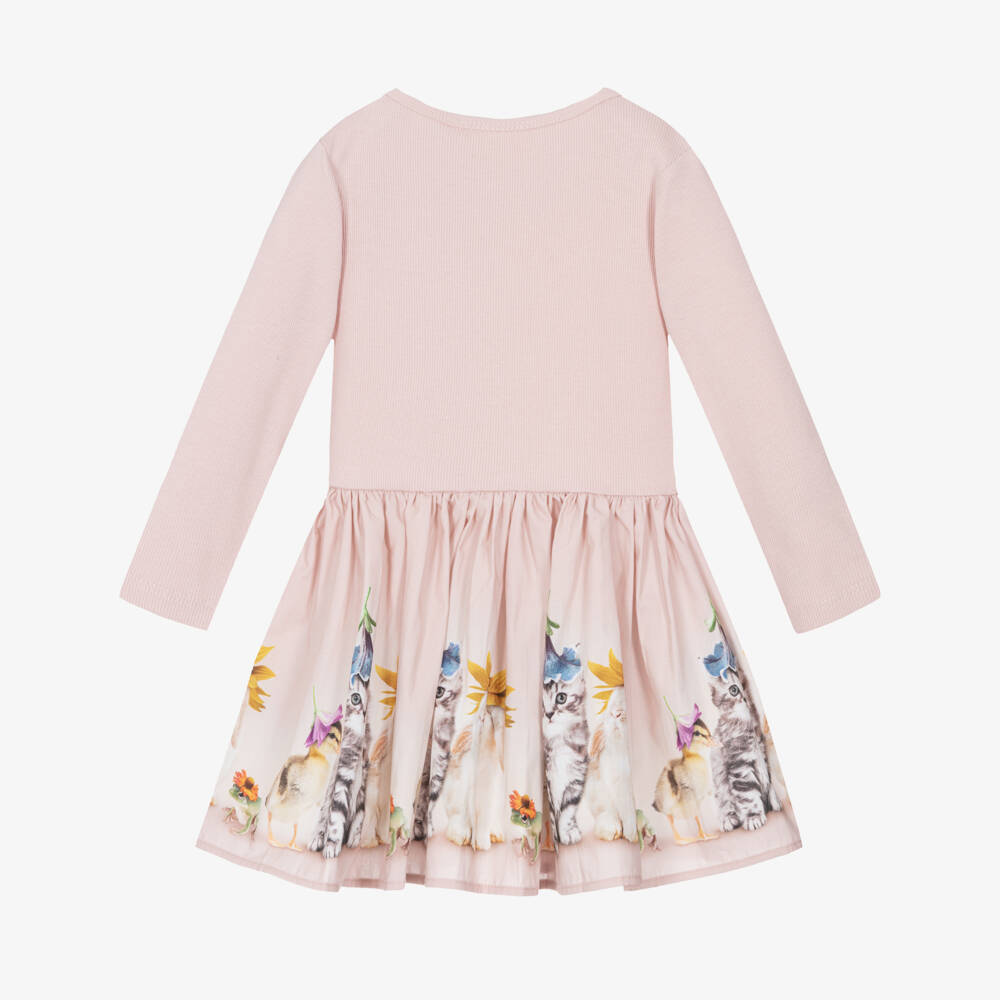 Molo-Girls Pink Baby Animal Print Organic Cotton Dress | Childrensalon