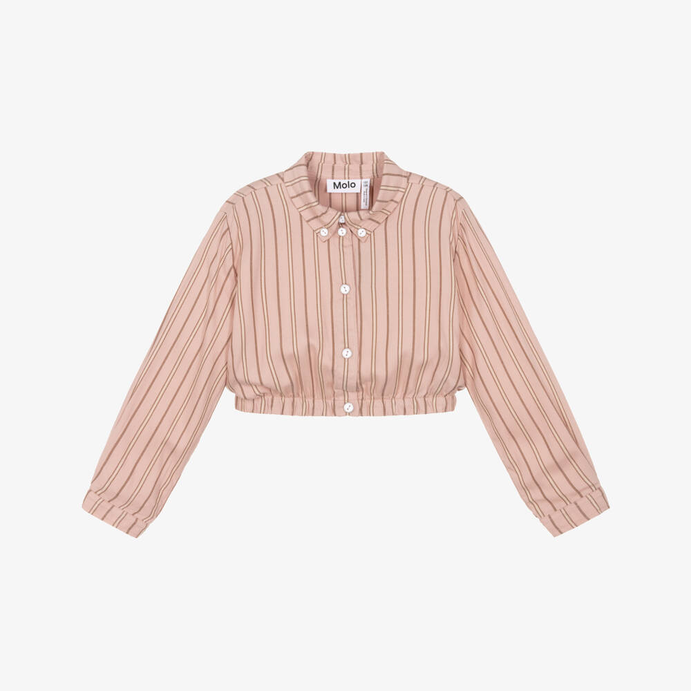 Molo-Girls Pink Blouse with Beige Stripes | Childrensalon