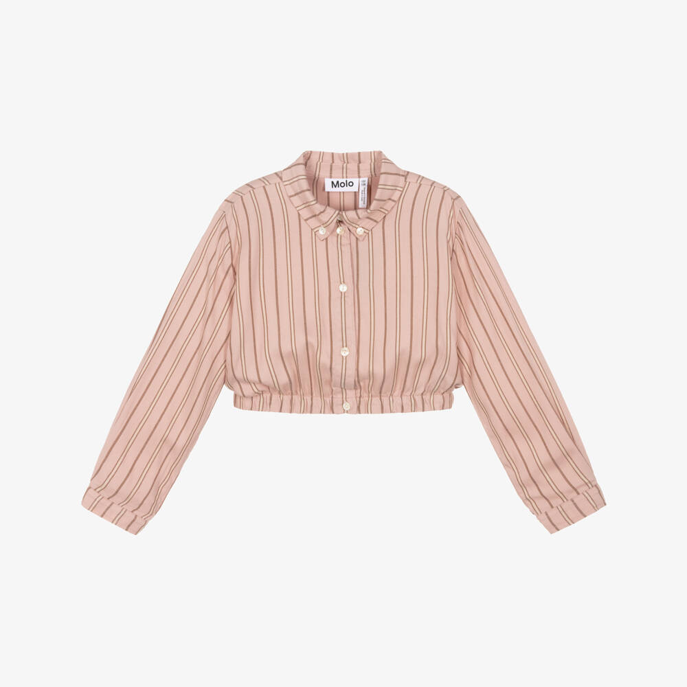 Molo-Girls Pink Blouse with Beige Stripes | Childrensalon