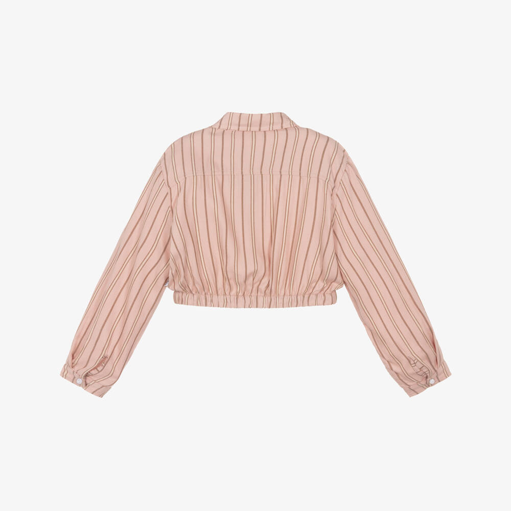 Molo-Girls Pink Blouse with Beige Stripes | Childrensalon
