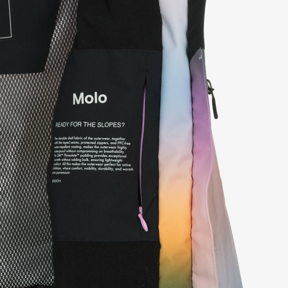 Molo-Girls Pink & Blue Rainbow Print Technical Ski Jacket | Childrensalon