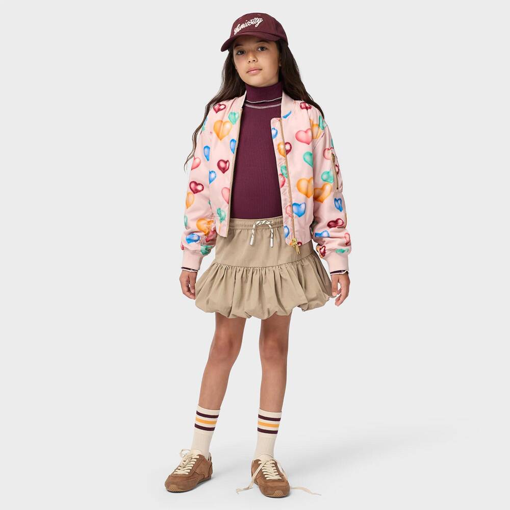 Molo-Girls Pink Bomber Jacket with Colourful Hearts | Childrensalon