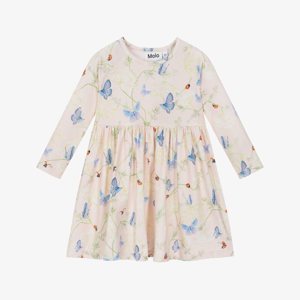 Molo-Girls Pink Butterfly Print Organic Cotton Dress | Childrensalon
