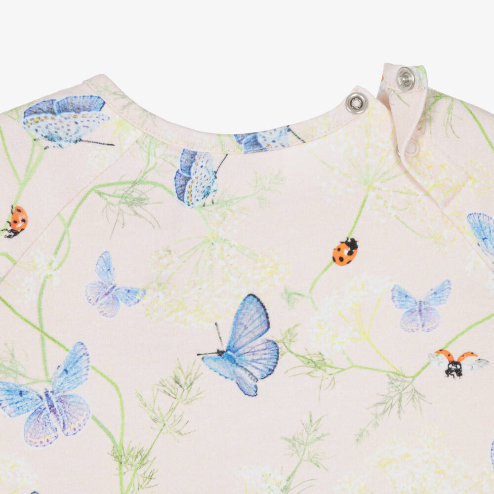 Molo-Girls Pink Butterfly Print Organic Cotton Dress | Childrensalon