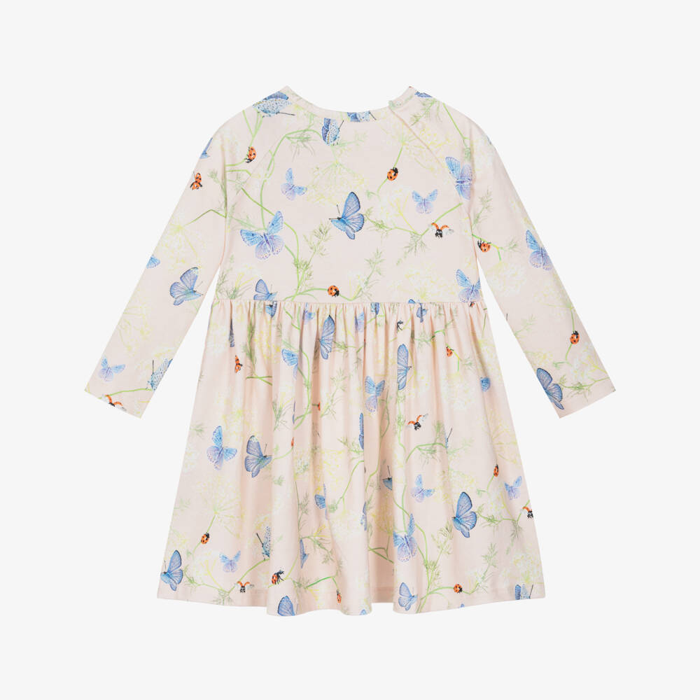 Molo-Girls Pink Butterfly Print Organic Cotton Dress | Childrensalon