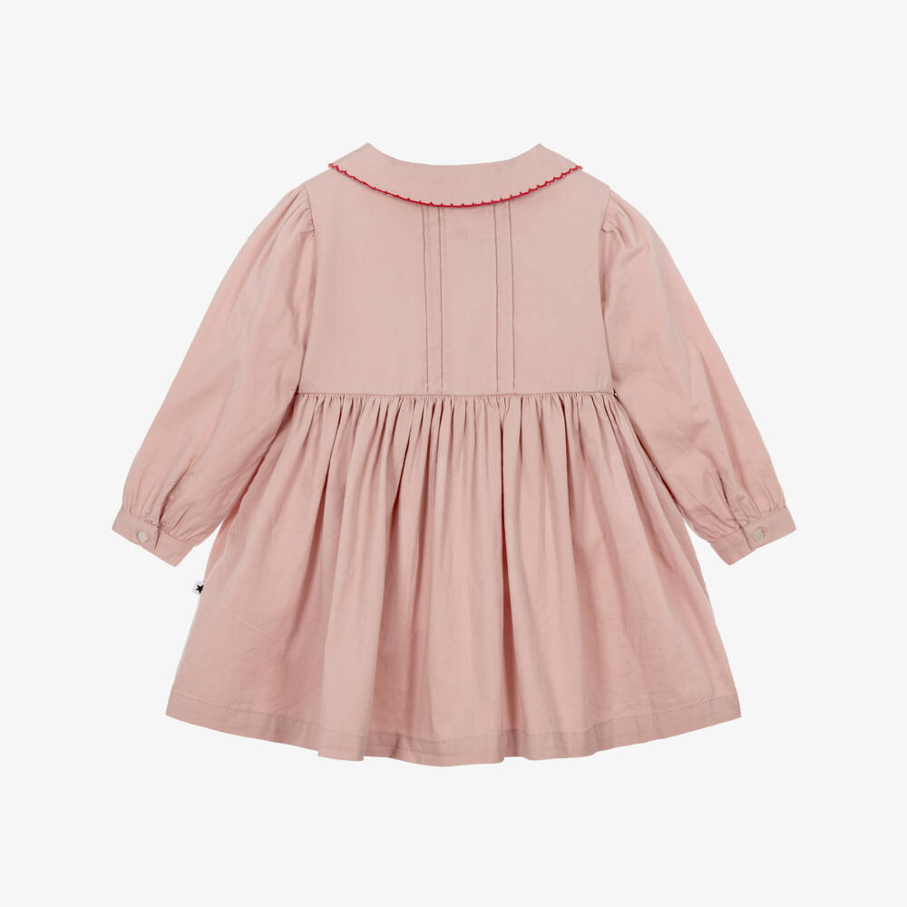 Molo-Girls Pink Cotton Dress with Heart Embroidery | Childrensalon
