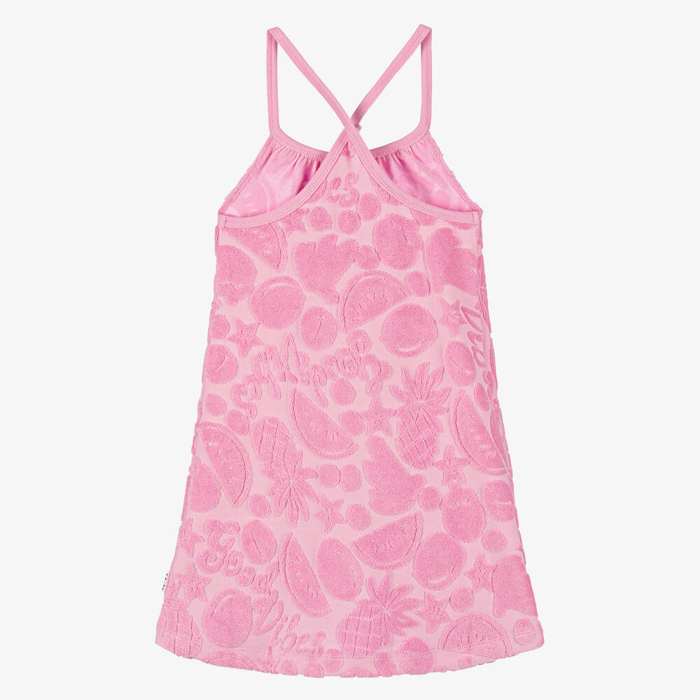 Molo-Girls Pink Cotton Jacquard Fruits Beach Dress | Childrensalon