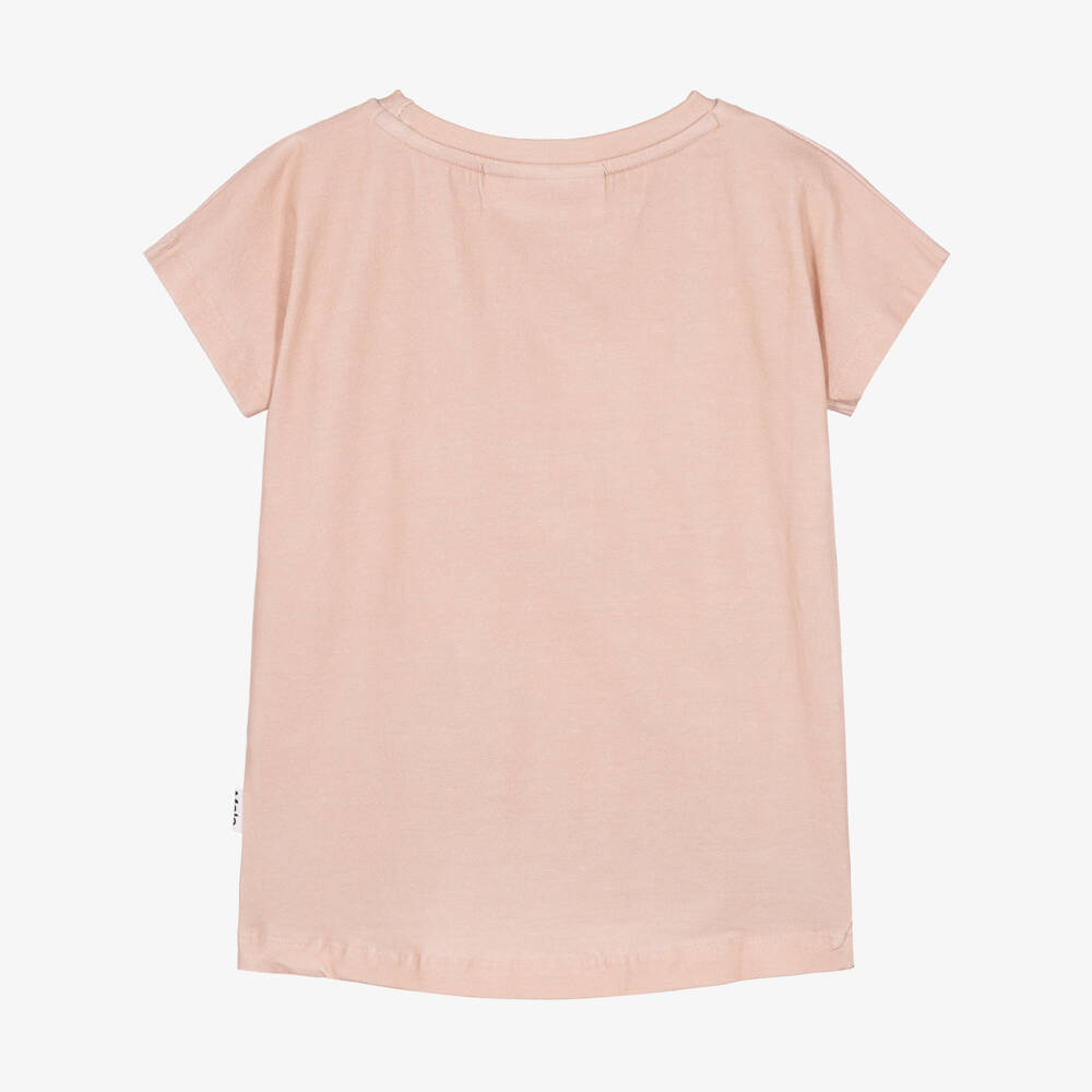 Molo-Girls Pink Cotton Kitten Print T-Shirt | Childrensalon