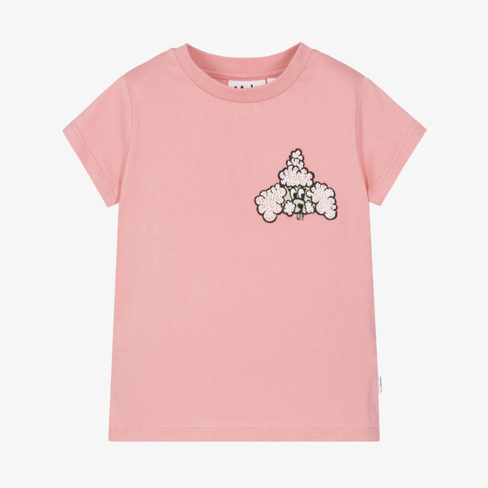 Molo-Girls Pink Cotton T-Shirt with Beaded Poodle | Childrensalon