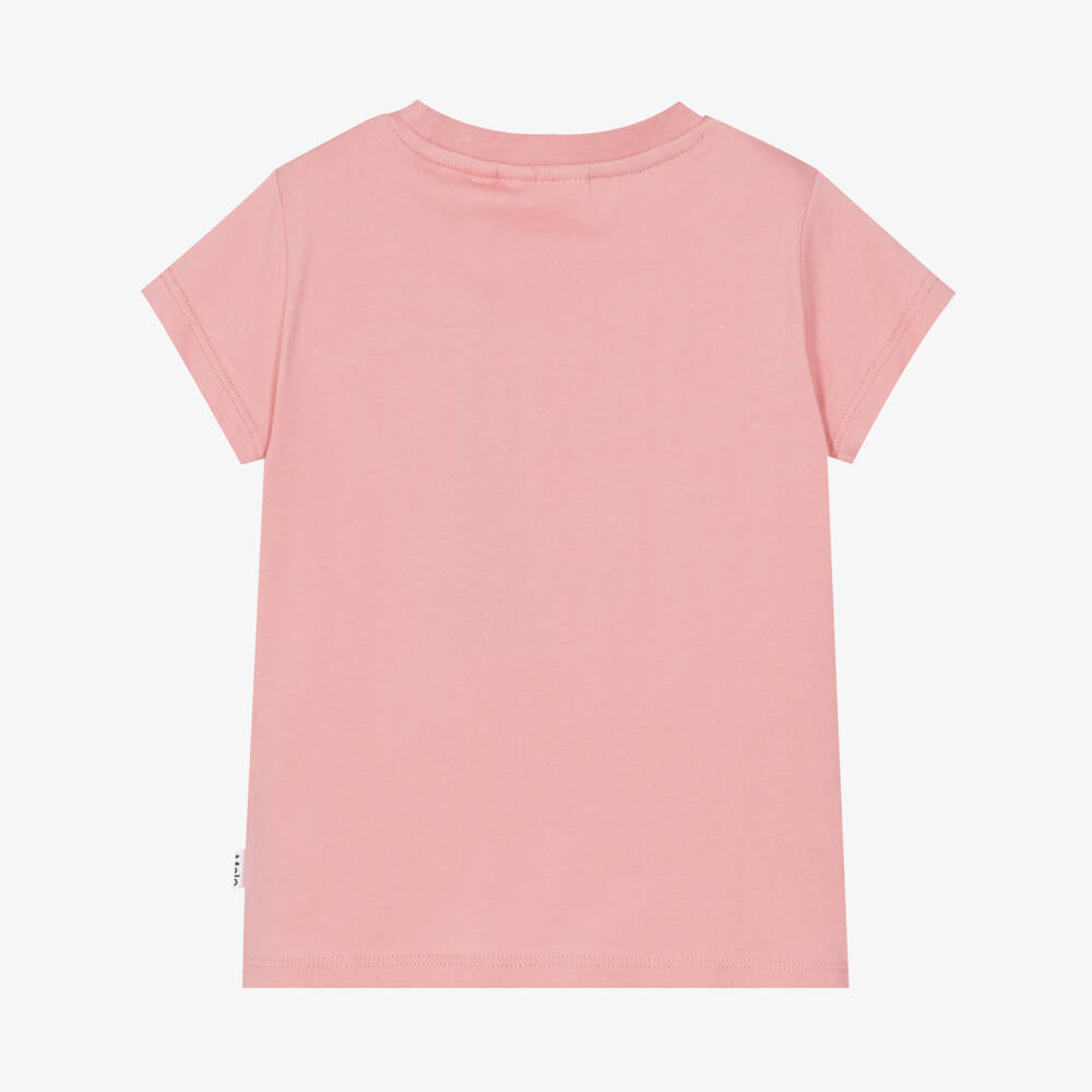 Molo-Girls Pink Cotton T-Shirt with Beaded Poodle | Childrensalon