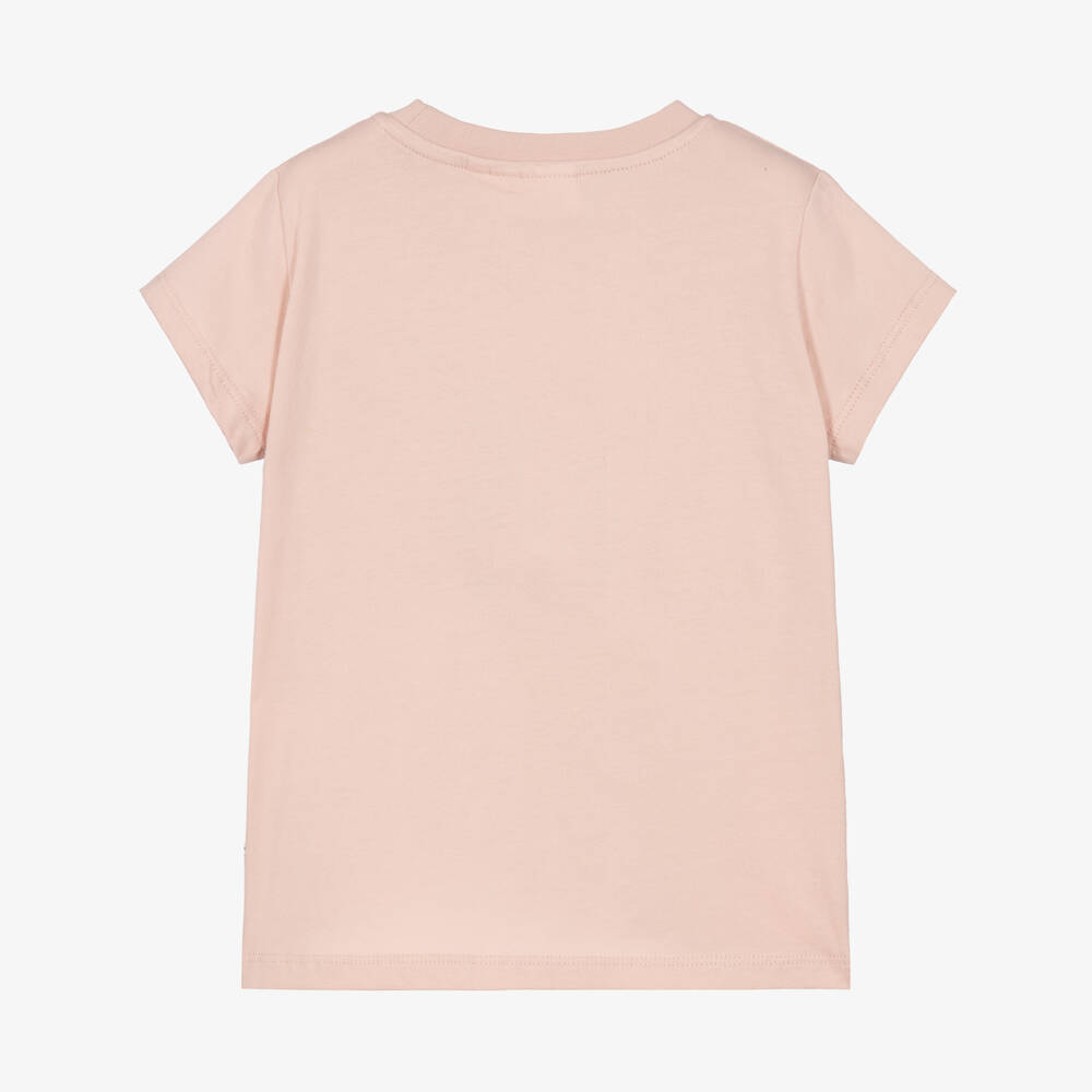 Molo-Girls Pink Cotton T-Shirt with Sequin Hearts | Childrensalon