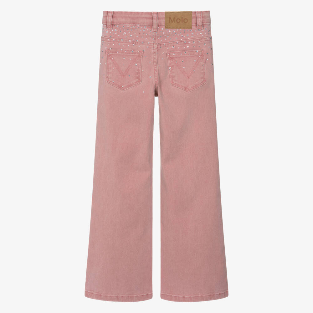 Molo-Джинсы клёш розовые с украшением для девочек | Childrensalon