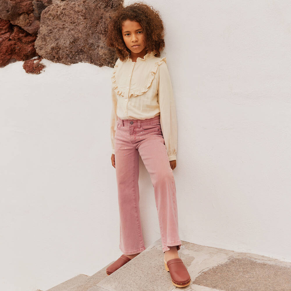 Molo-Джинсы клёш розовые с украшением для девочек | Childrensalon