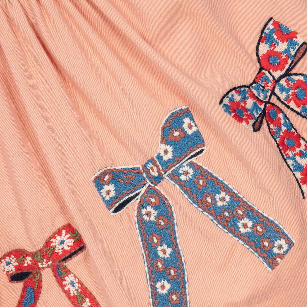 Molo-Girls Pink Embroidered Ribbon Skirt | Childrensalon
