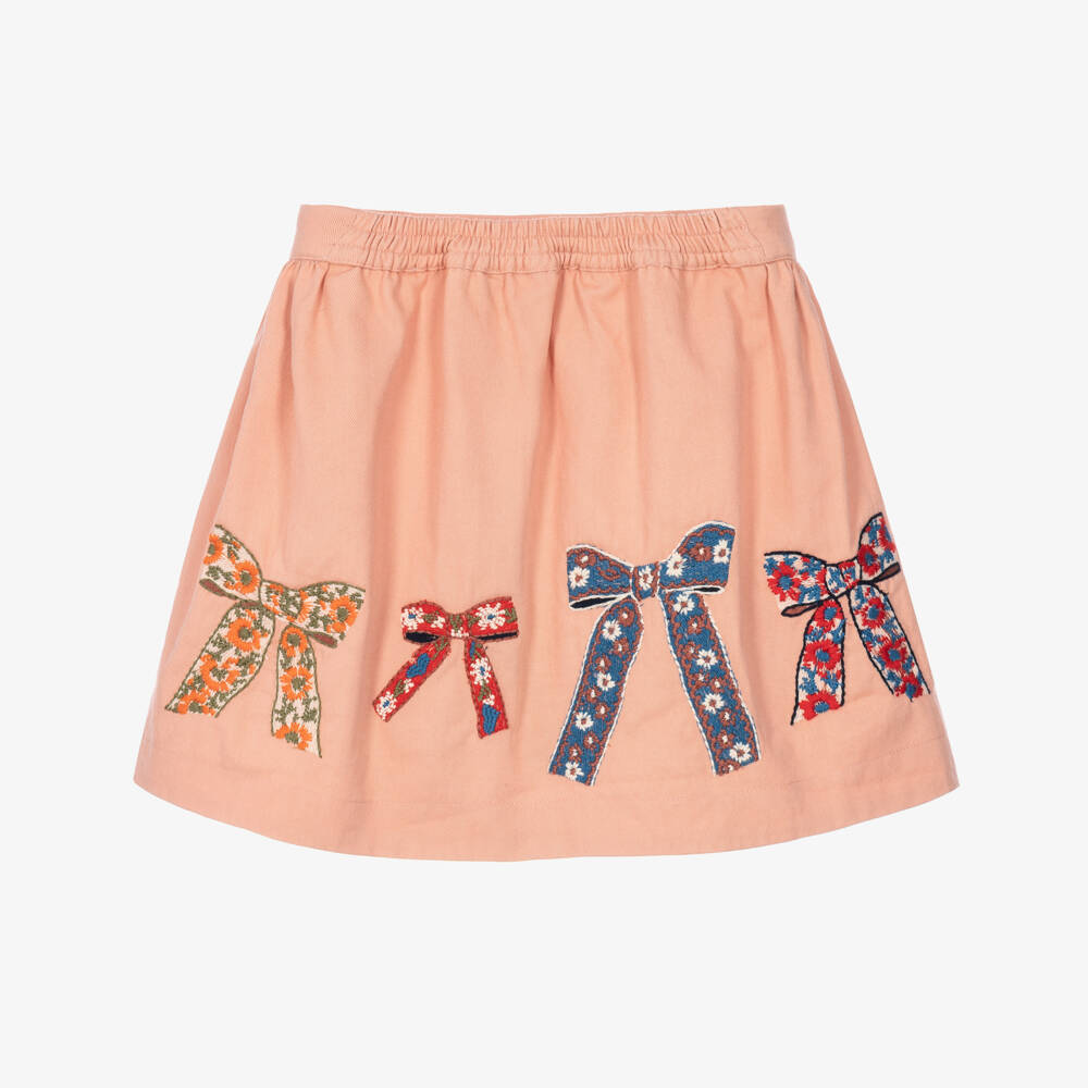Molo-Girls Pink Embroidered Ribbon Skirt | Childrensalon