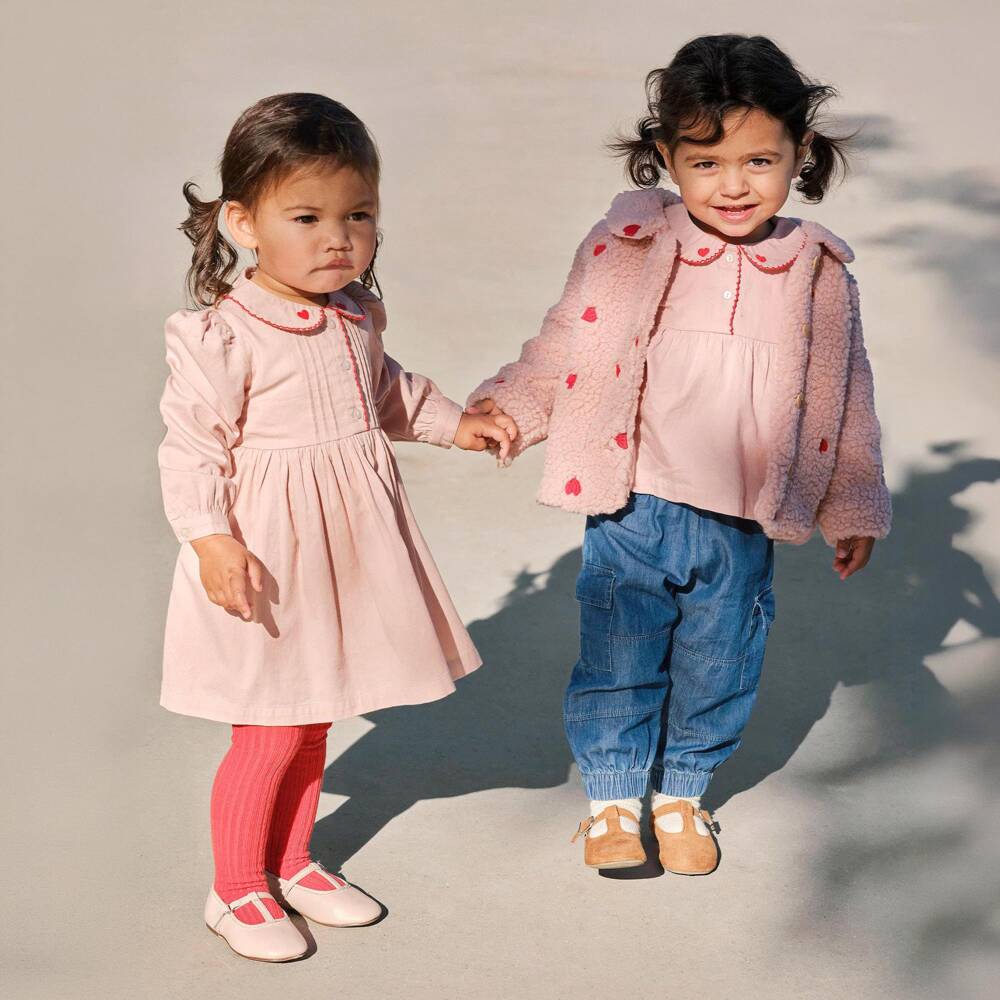 Molo-Girls Pink Fleece Jacket with Heart Embroidery | Childrensalon