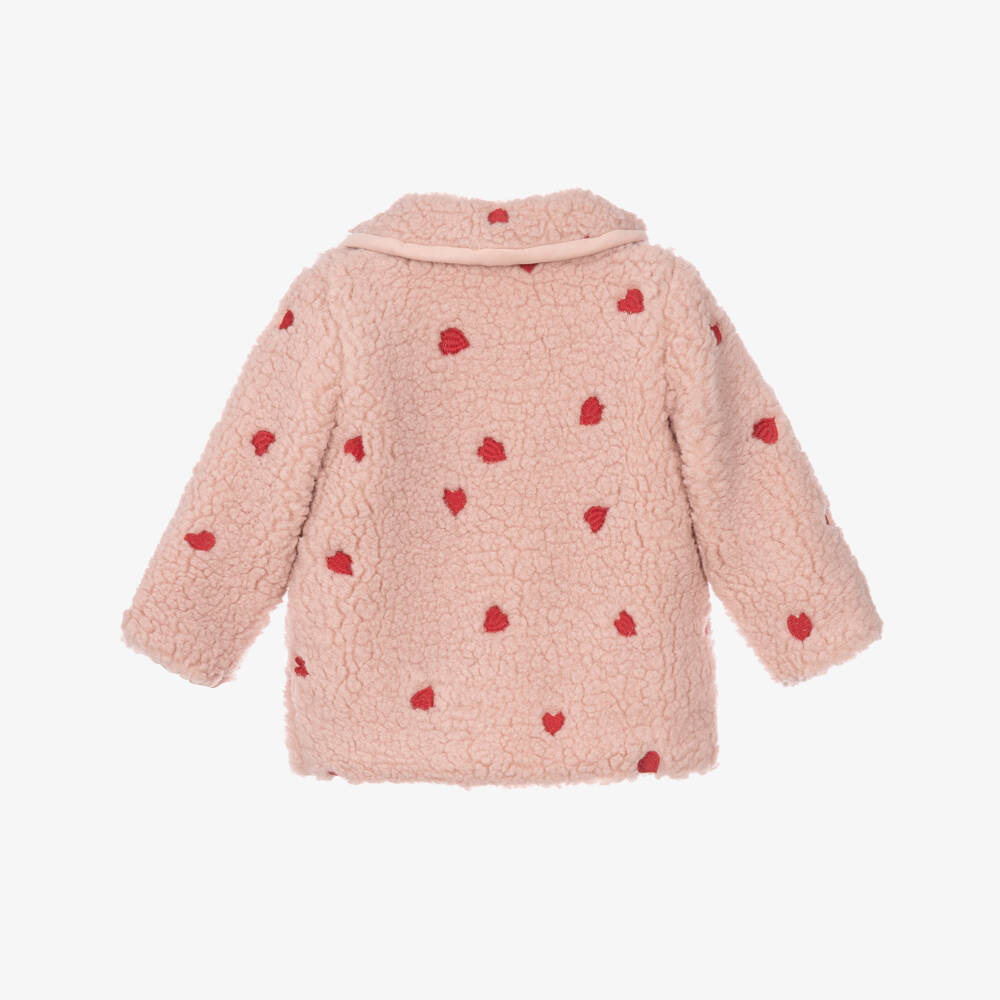 Molo-Girls Pink Fleece Jacket with Heart Embroidery | Childrensalon
