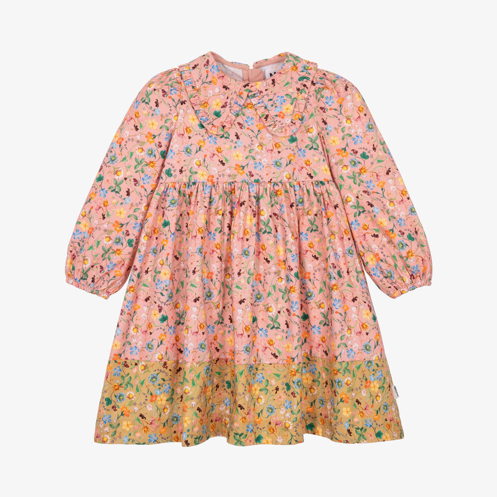 Molo-Girls Pink Floral Cotton Dress with Flower Print | Childrensalon