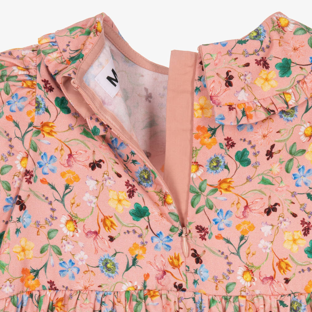 Molo-Girls Pink Floral Cotton Dress with Flower Print | Childrensalon